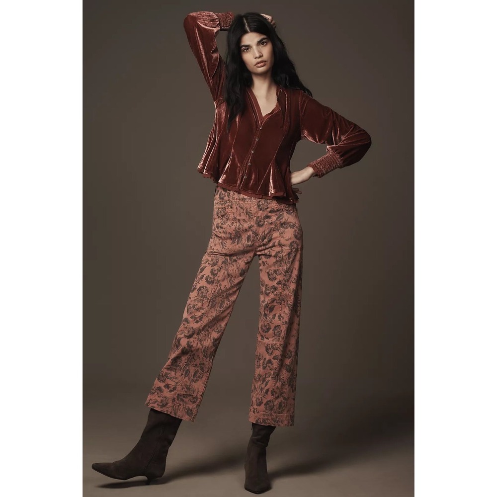 Anthropologie Swing Velvet Peasant Top Women's Size XL Boho Cottagecore